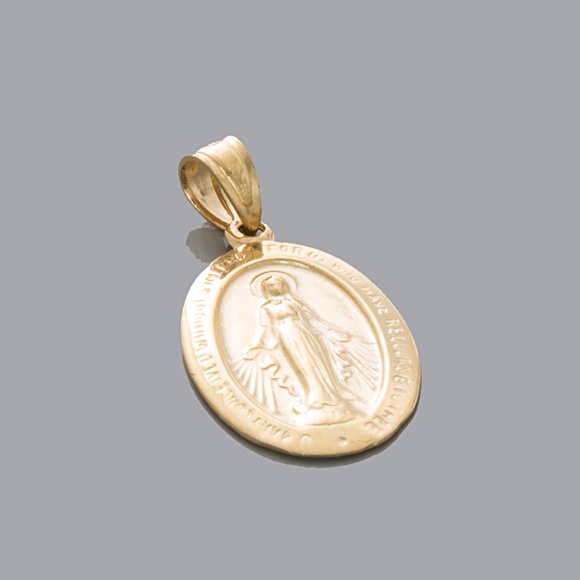 14k Yellow Gold Small Miraculous Oval Medal, 1 gram - Picture 2 of 4